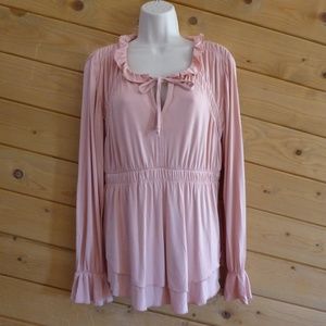 Boston Proper Blush Baby Pink Ruffle Keyhole Babydoll Long Sleeve Tunic Top M